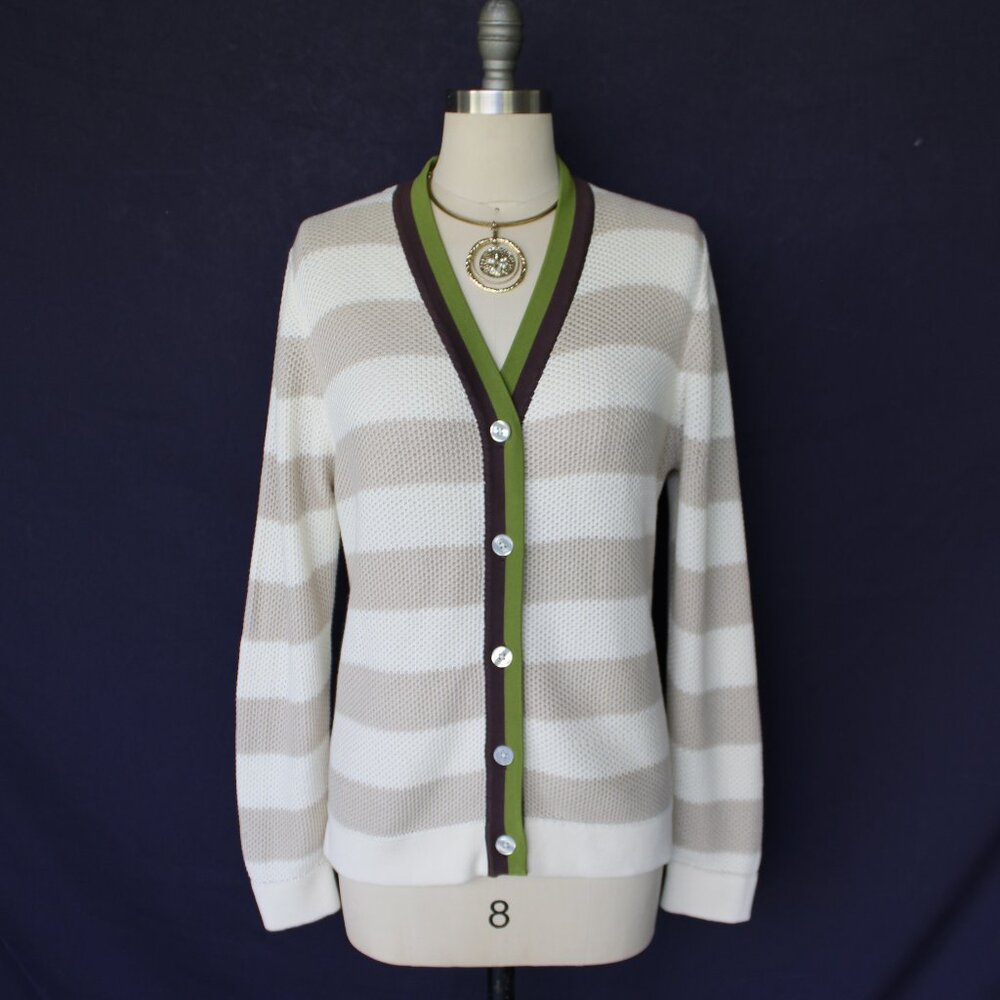 KULE Raven cardigan sinclair stripe sweater varsity polo cotton jumper $298 M - Picture 6 of 11